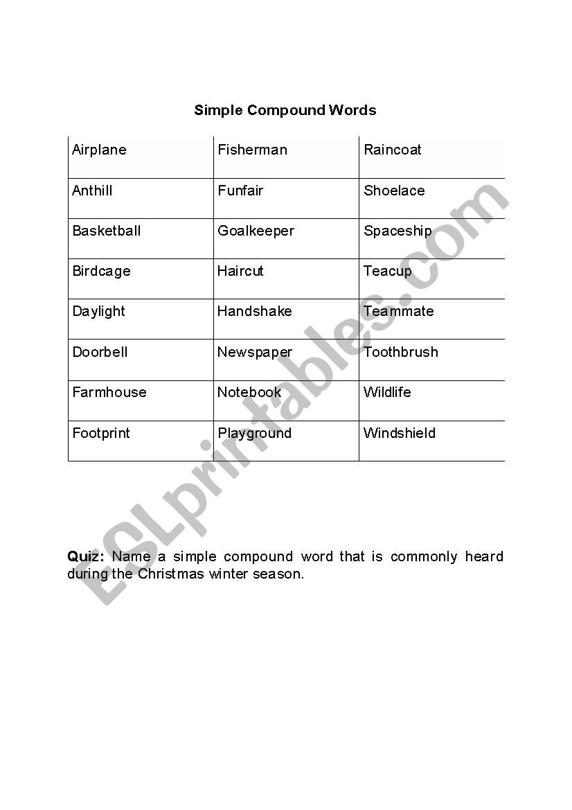 Simple Compound Words worksheet