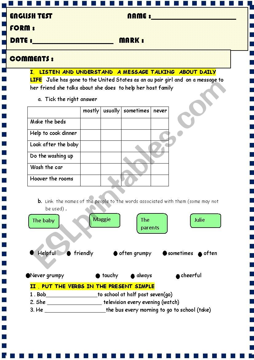 Present simple , adverbs.. 4 page test