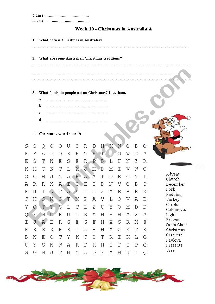 Christmas in Australia Worksheet