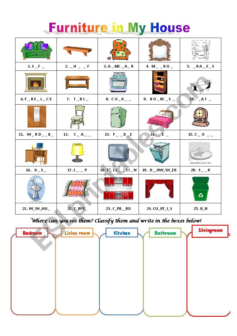 furniture pictionary worksheet