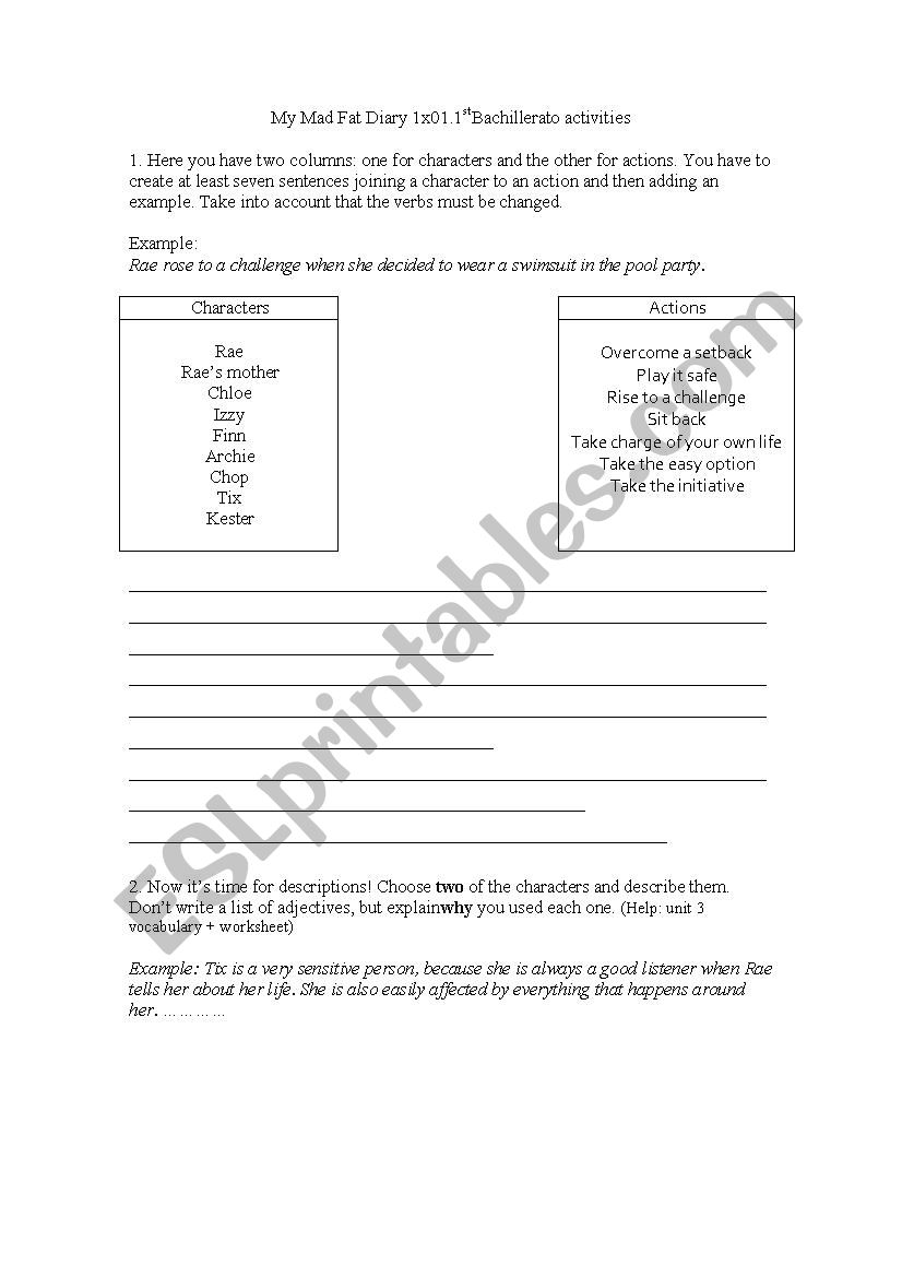 My Mad Fat Diary 1x01 worksheet