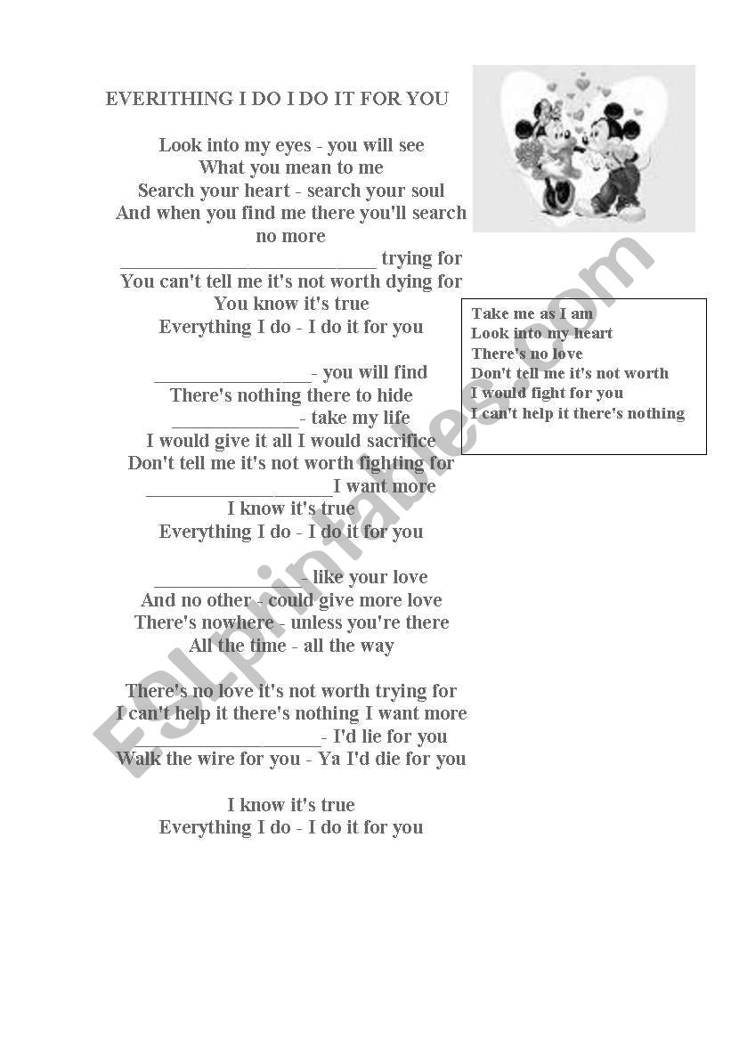 song pronunciation worksheet