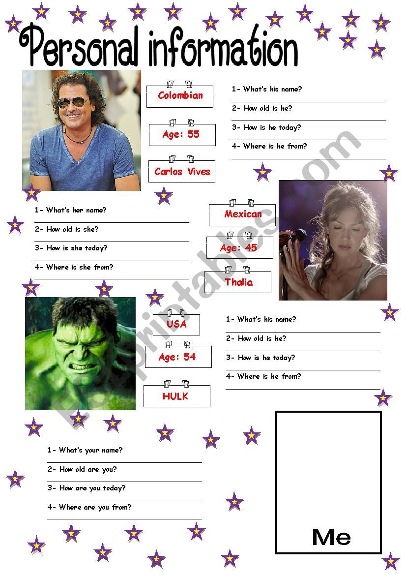 Personal information worksheet