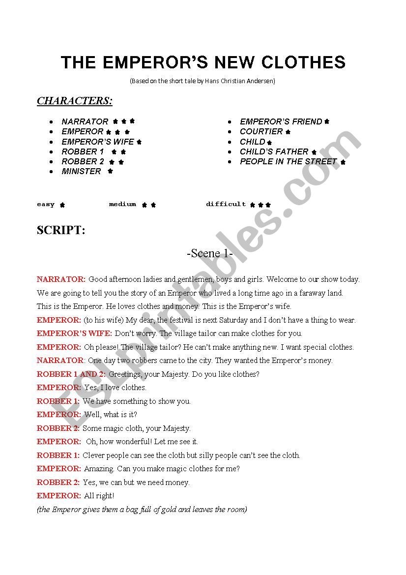 The Emperors New Clothes worksheet