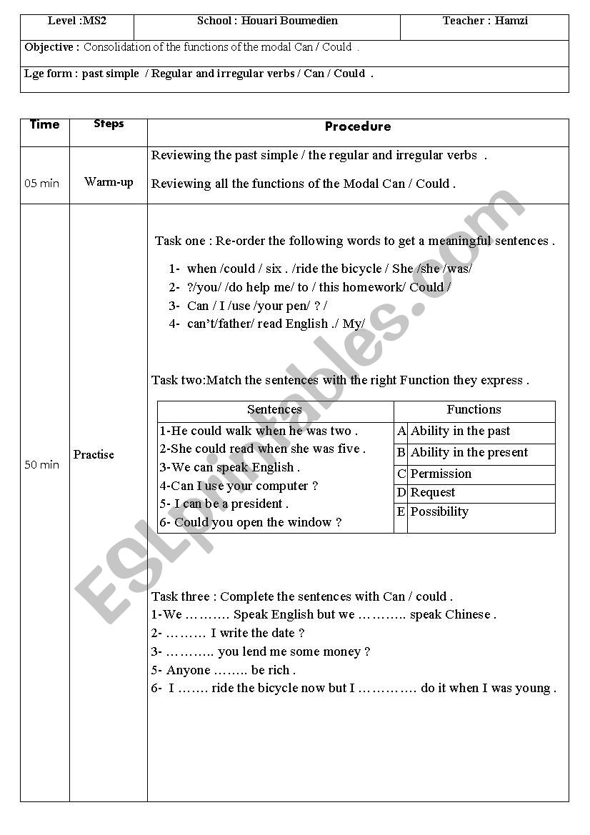 Can and could functions worksheet