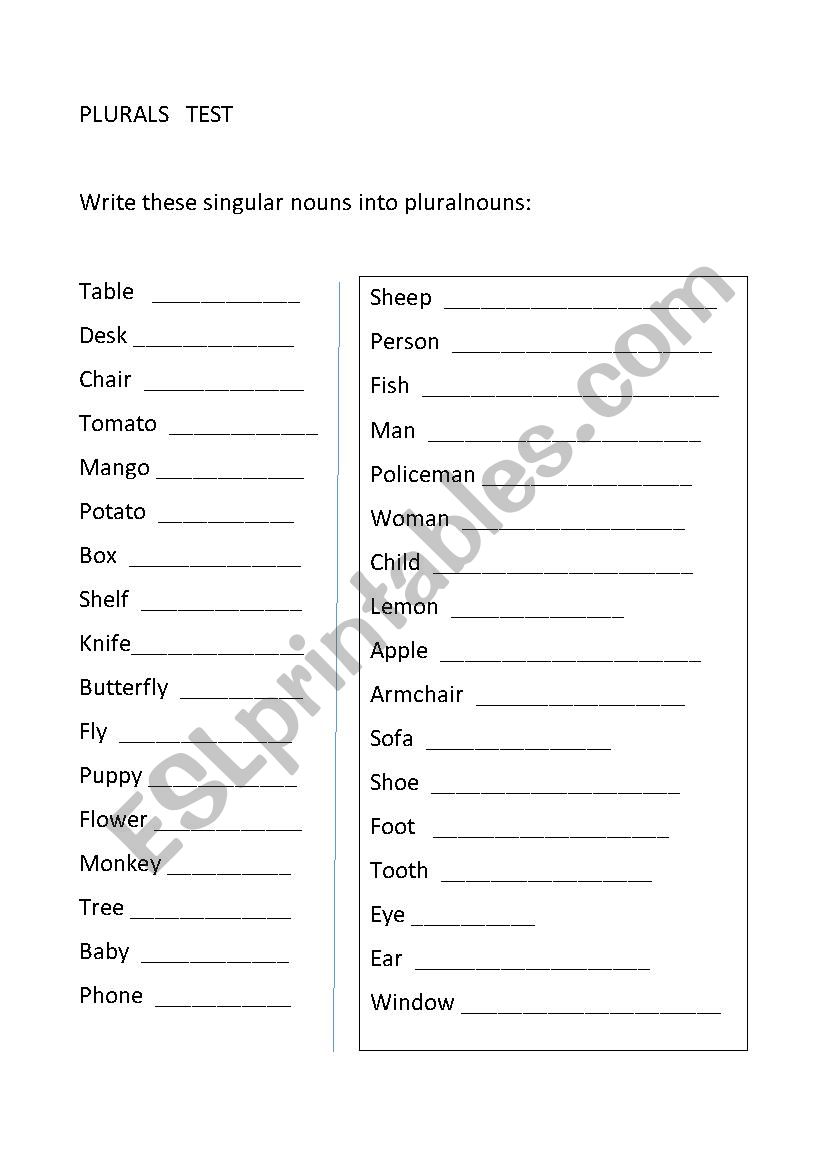 Plurals worksheet