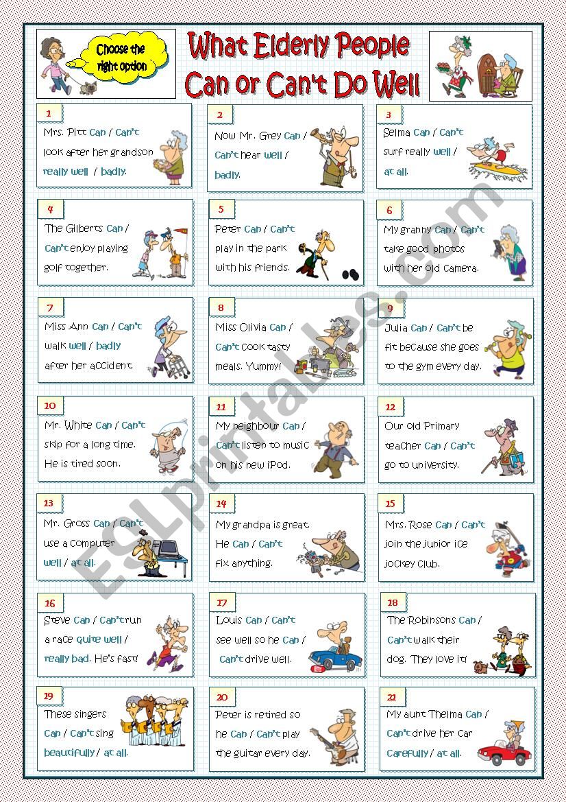 WHAT ELDERLY PEOPLE CAN DO ESL Worksheet By Mora88