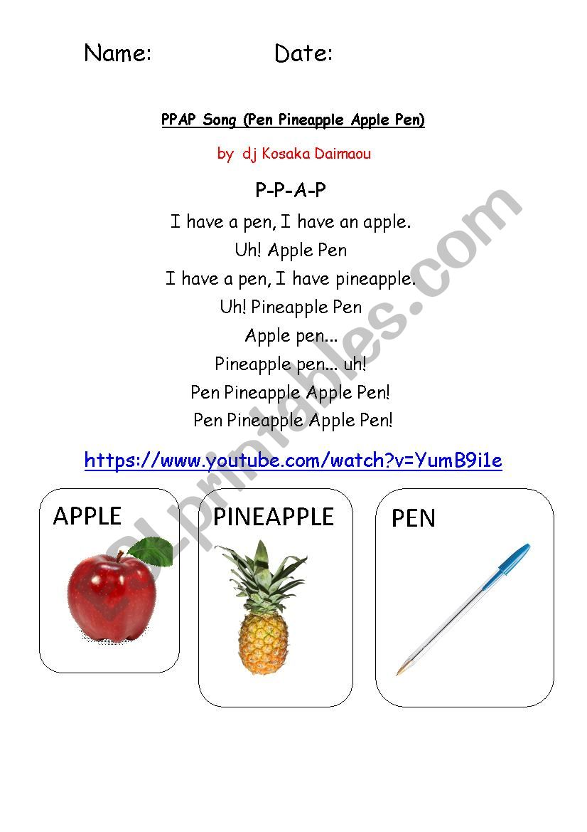 The PPAP song worksheet