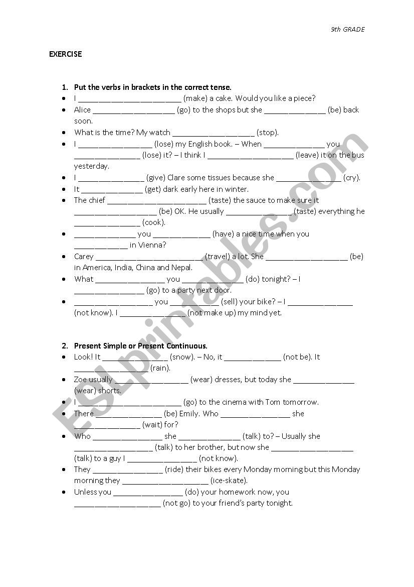 EXERCISE  worksheet