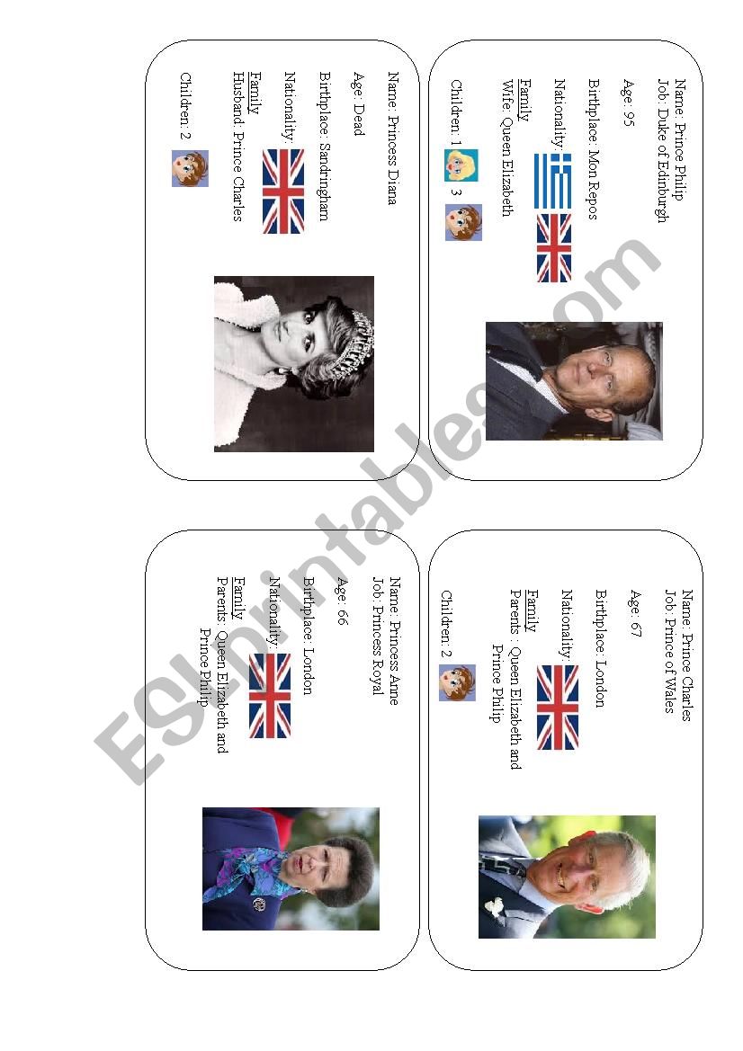 Royal Family ID cards worksheet