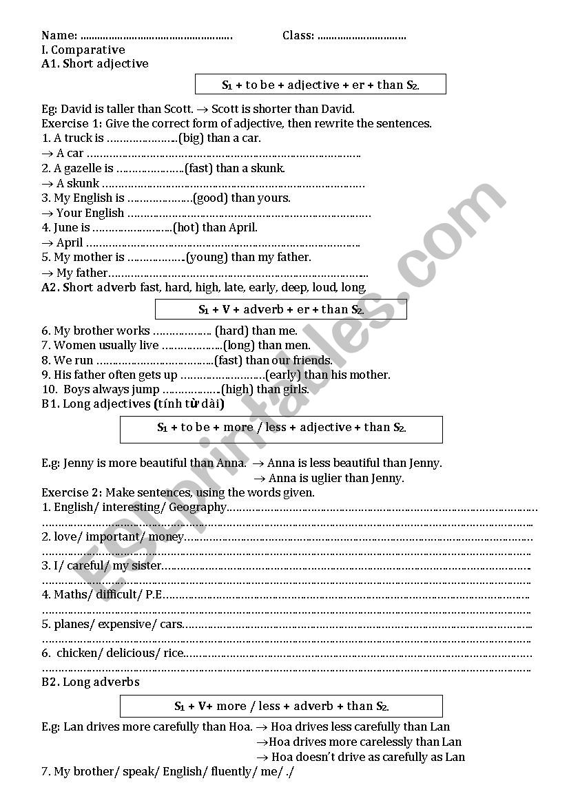 comparison worksheet