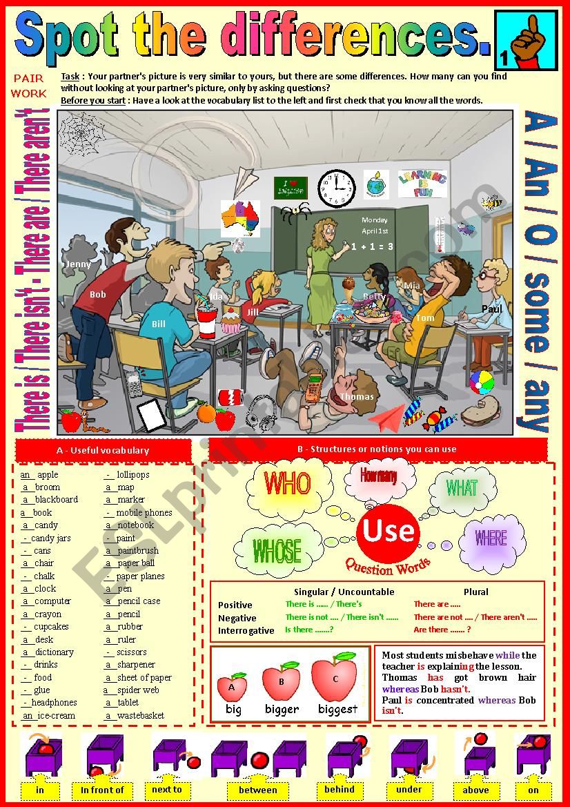 Spot the differences. Speaking / Pair work.  Part 1