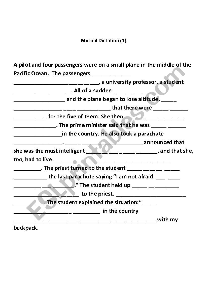 Mutual dictation 1 worksheet