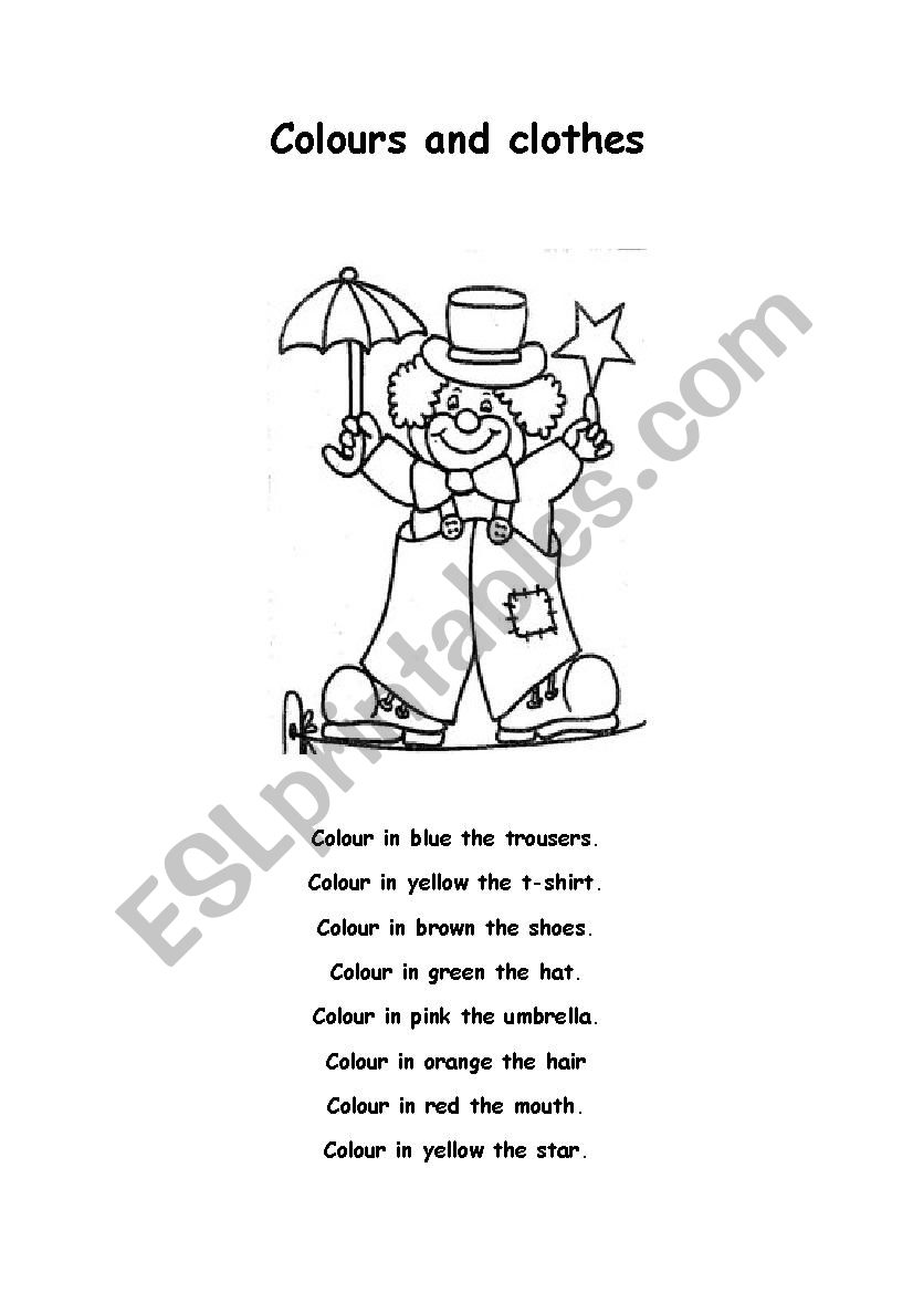 Colours and clothes worksheet