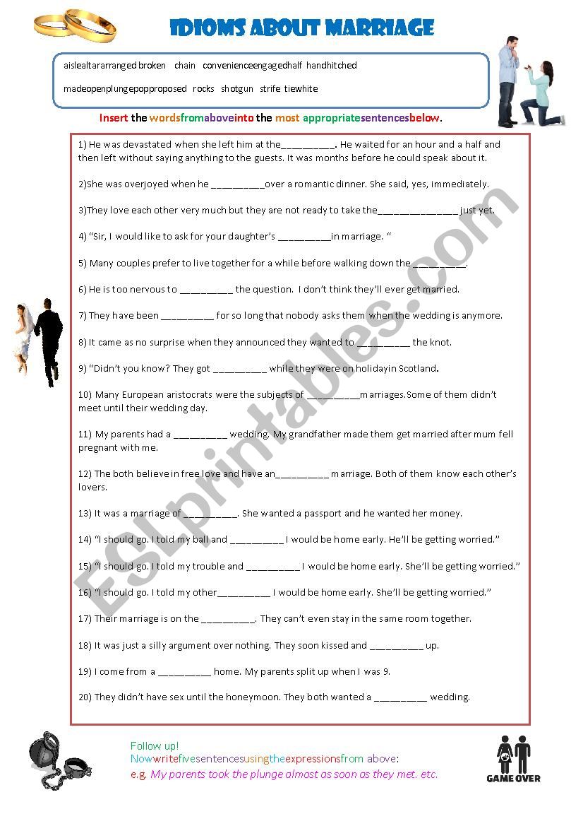 Marriage Idioms worksheet