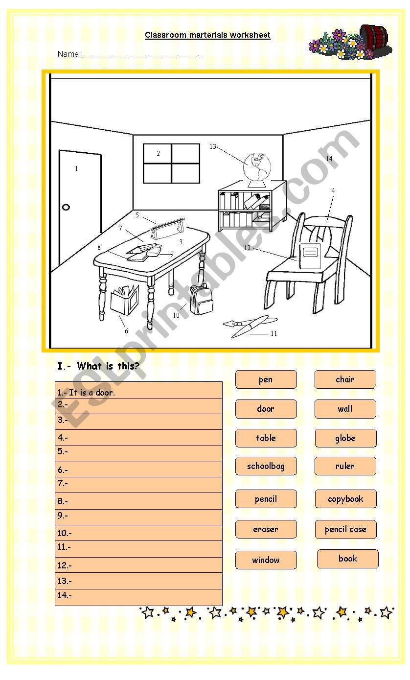 Classroom materials and prepositions