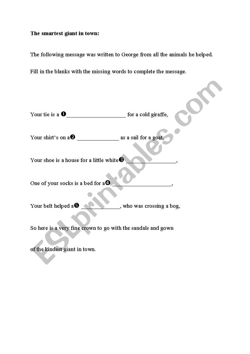 The smartest Giant in town worksheet
