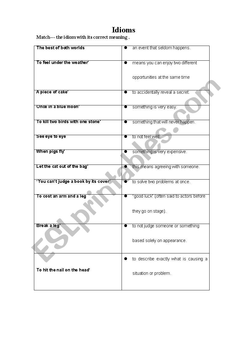 Idioms worksheet