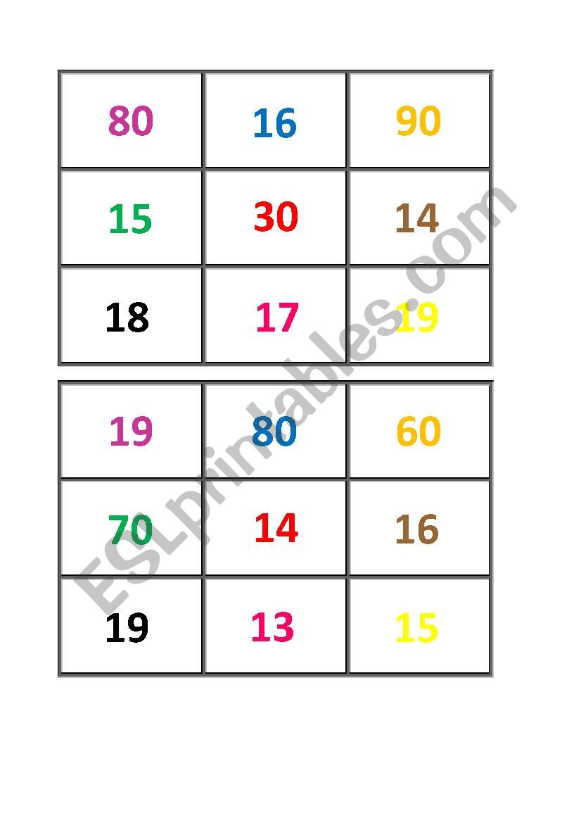 Pronunciation Numbers Bingo - Numbers in Sentences (2/3)