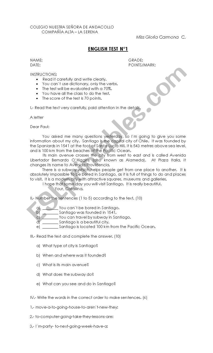 Reading comprehension quiz worksheet