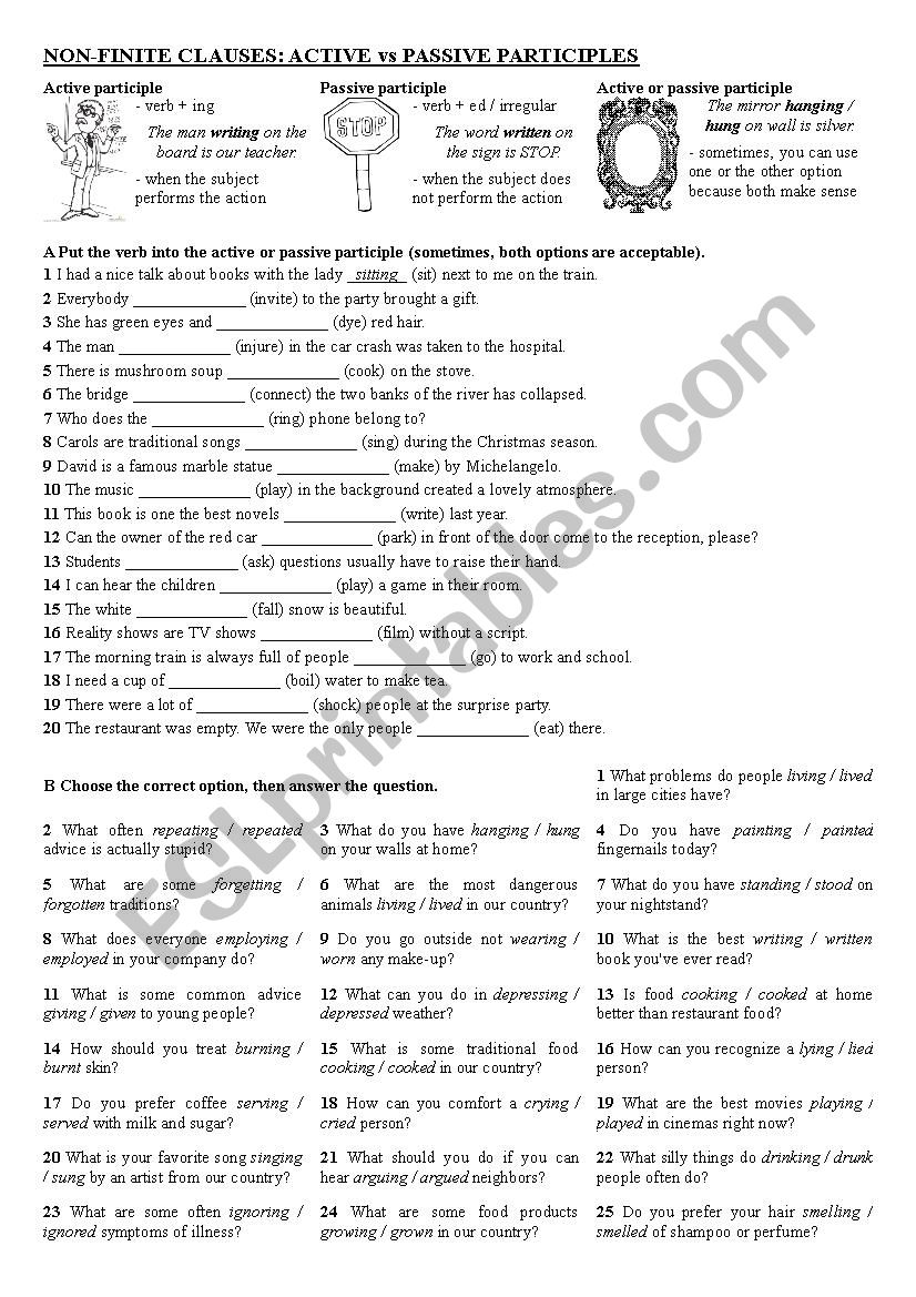 Non-finite clauses: Active and passive participles