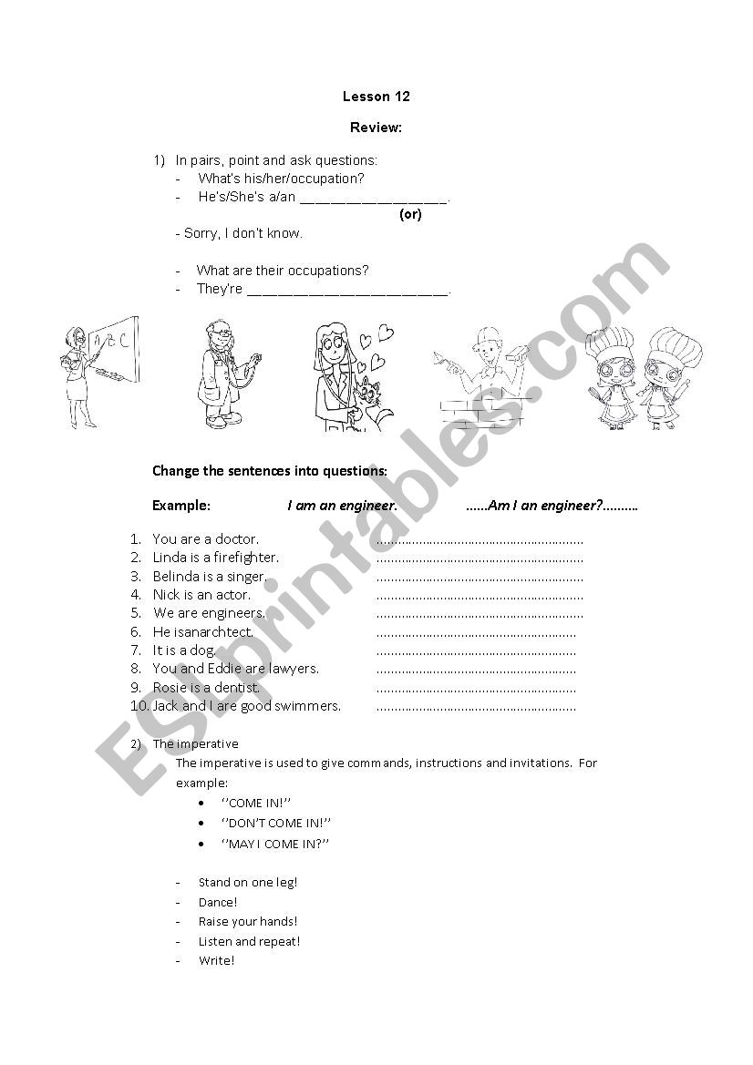 The imperative Class worksheet