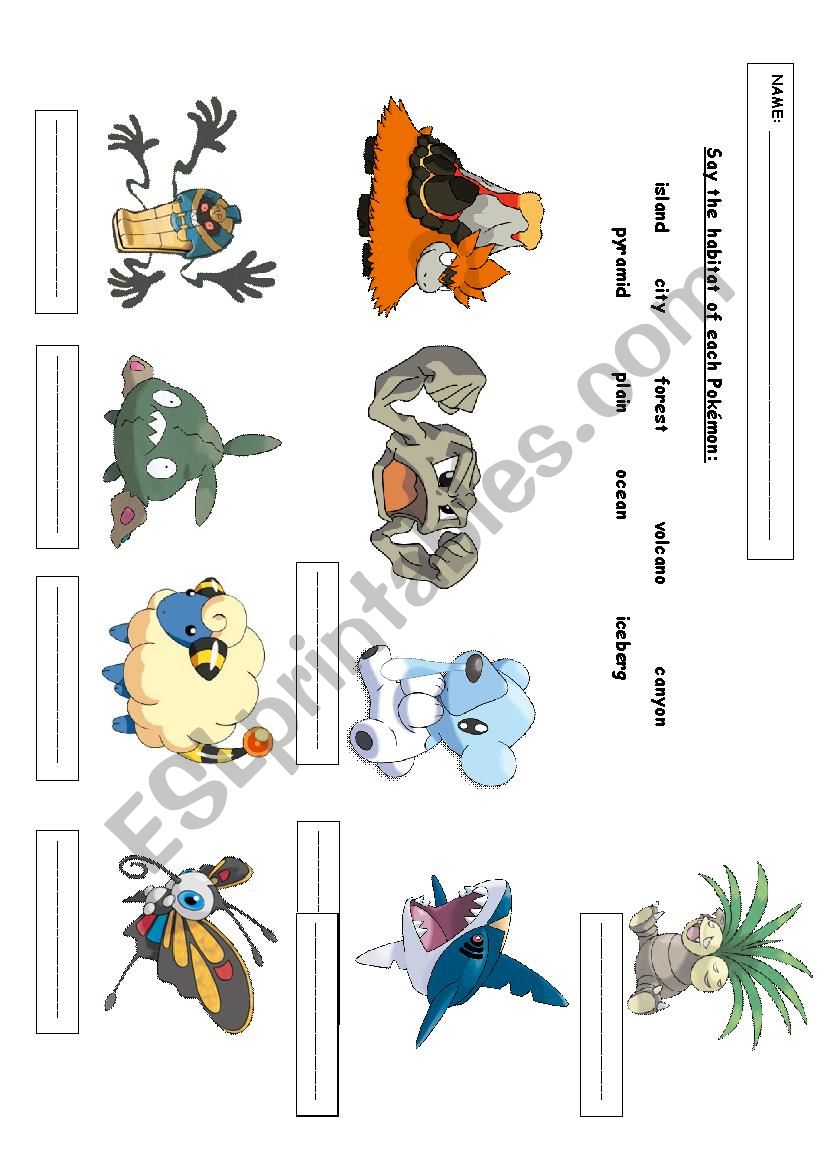 Choose the habitat of each PokÃ©mon
