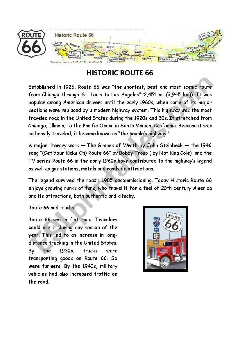 historic route 66 worksheet