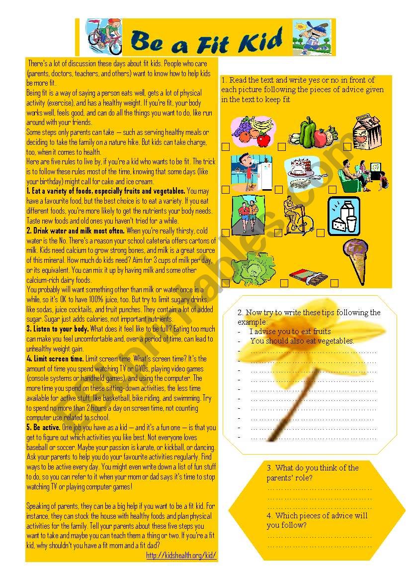 Be a fit kid (26-07-08) worksheet