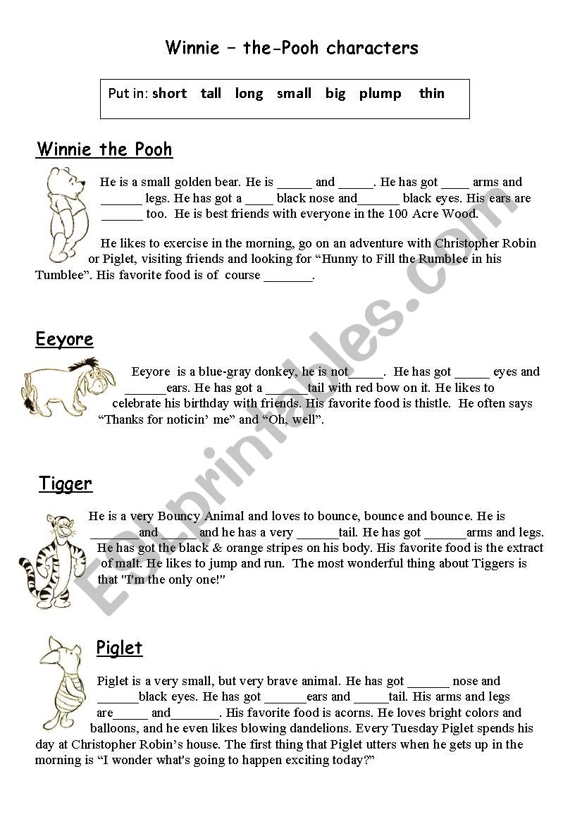 Winnie-the-Pooh characters worksheet