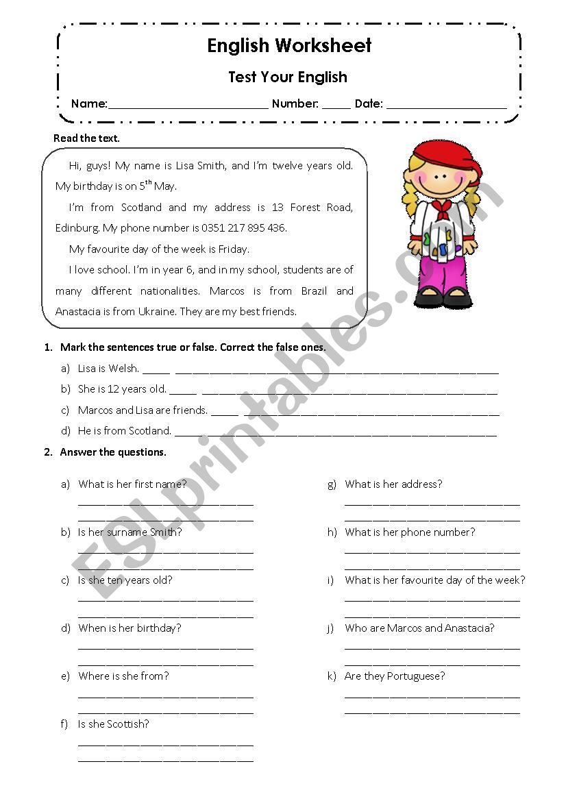 English worksheet - test your english