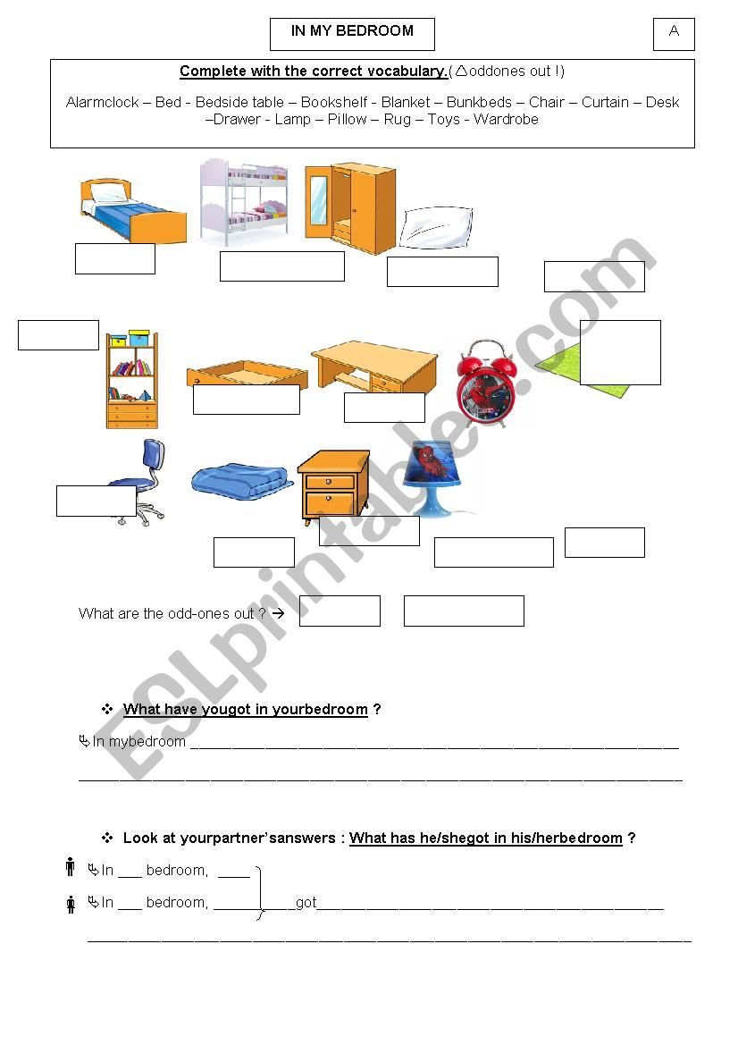 My bedroom - vocabulary worksheet