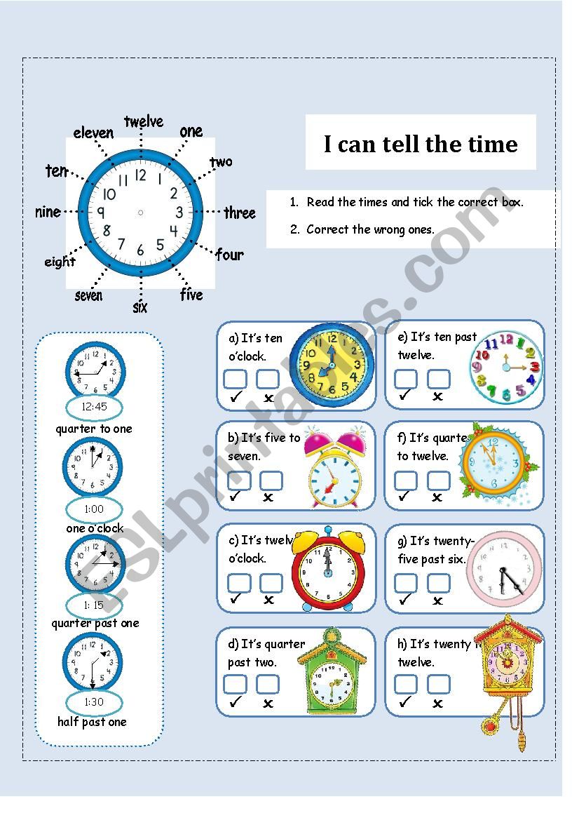 I can tell the time worksheet
