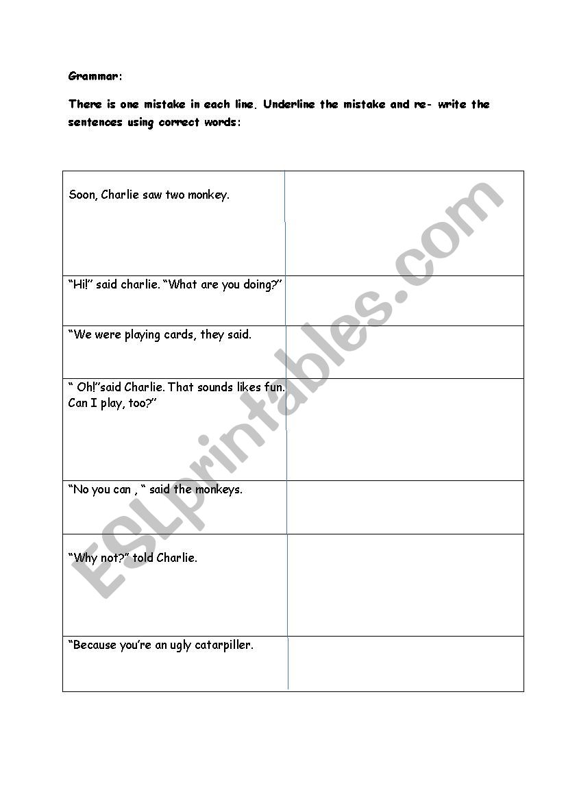 Charlie the caterpillar worksheet