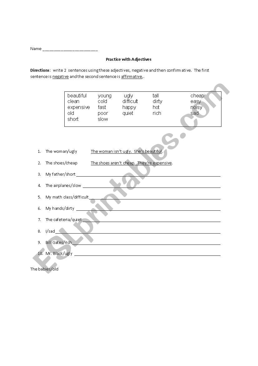 Adjectives worksheet