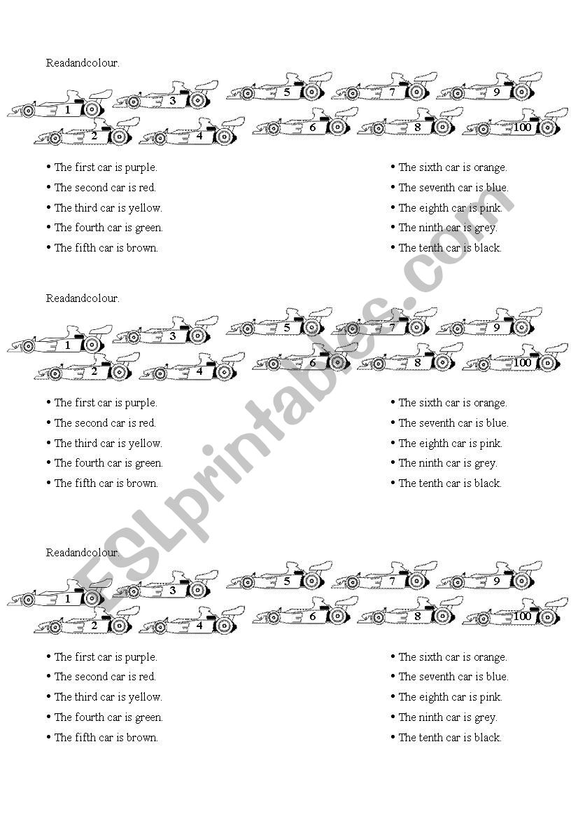Race Cars worksheet