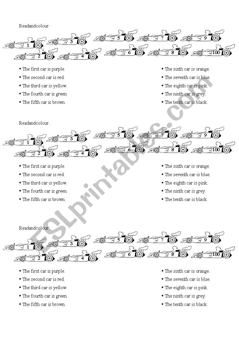 Race Cars worksheet