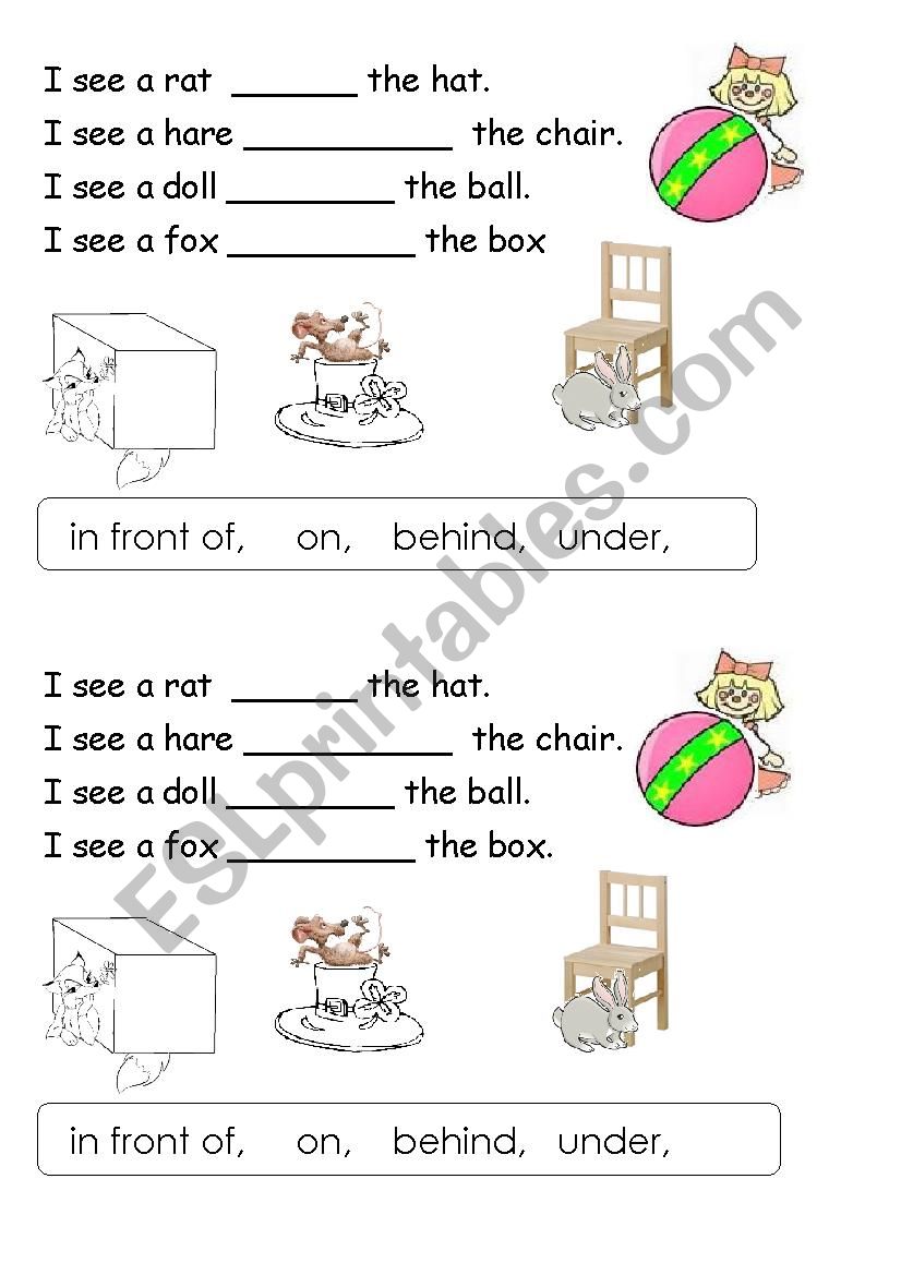 A rhyme to learn prepositions worksheet