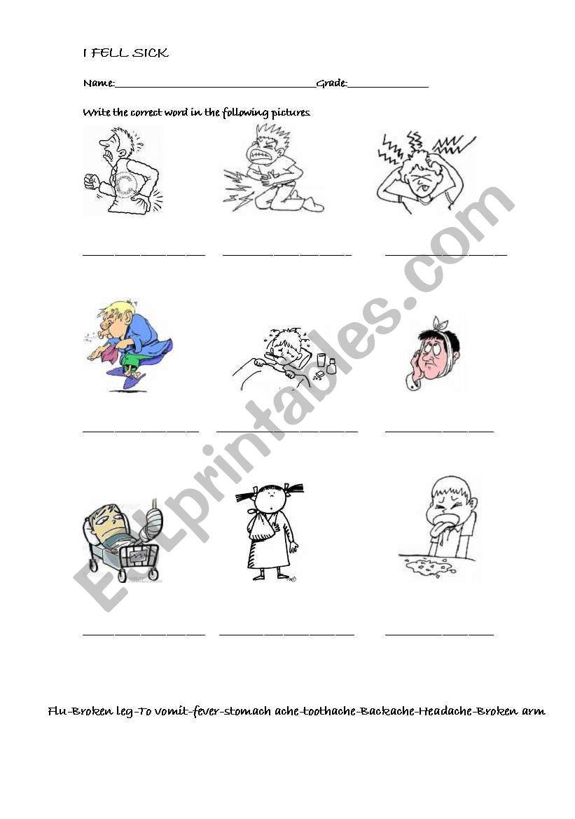 i FEEL SICK worksheet
