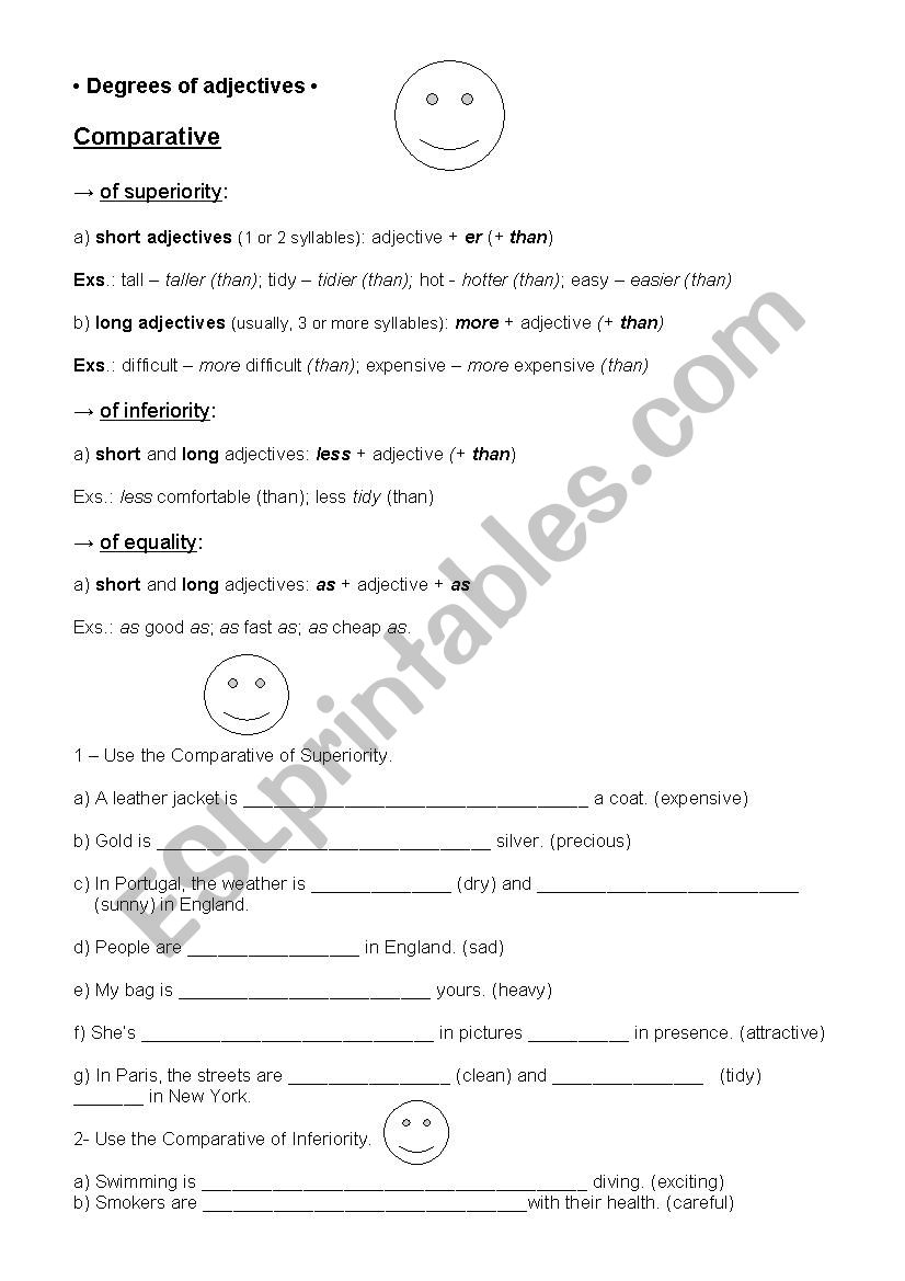 Comparatives and Superlatives - guide and worksheet