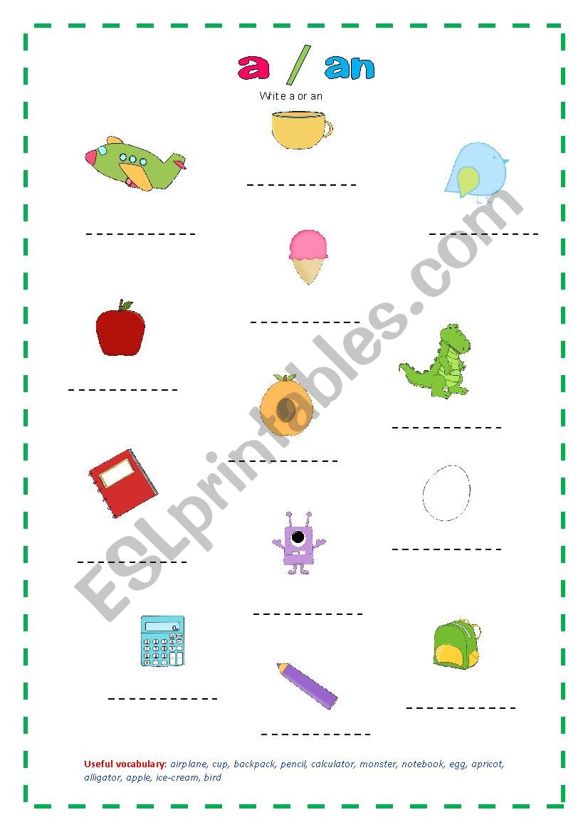 A or AN worksheet