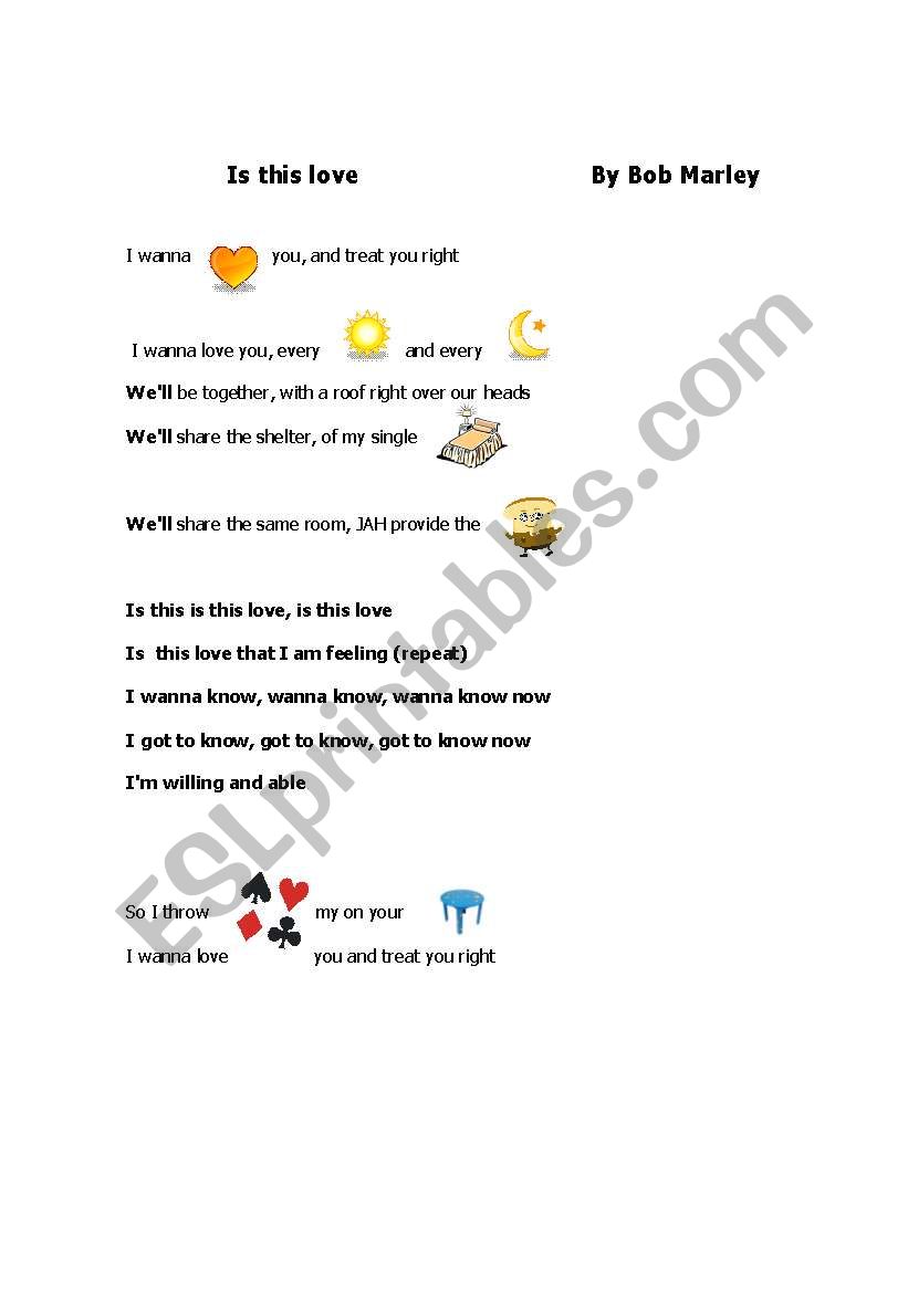 bob marley song This is love  worksheet