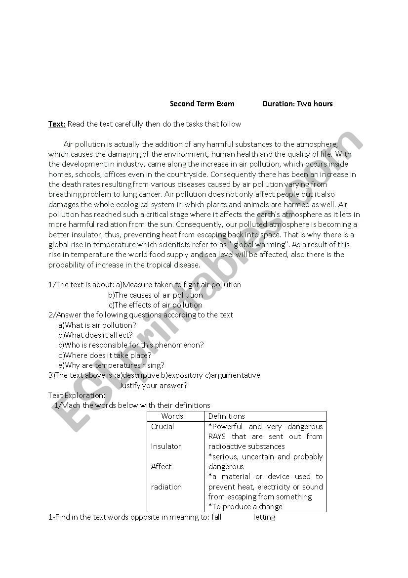  pollution worksheet