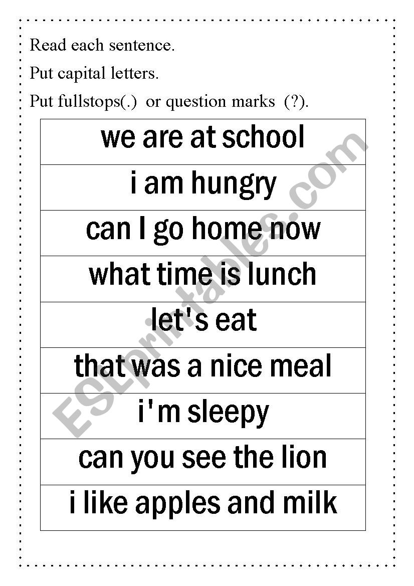 Punctuation worksheet