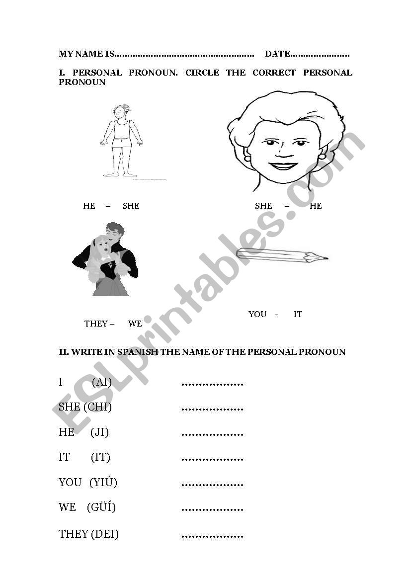 PERSONAL PRONOUNS worksheet