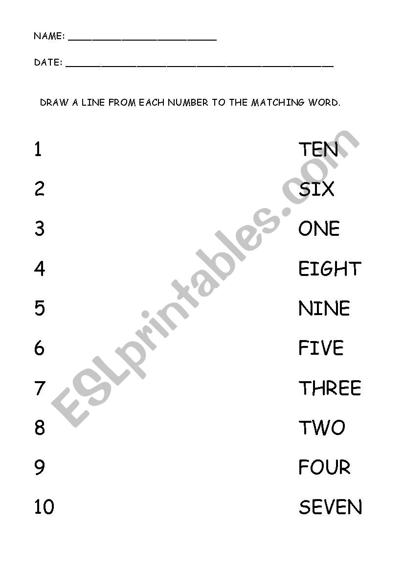 NUMBERS worksheet