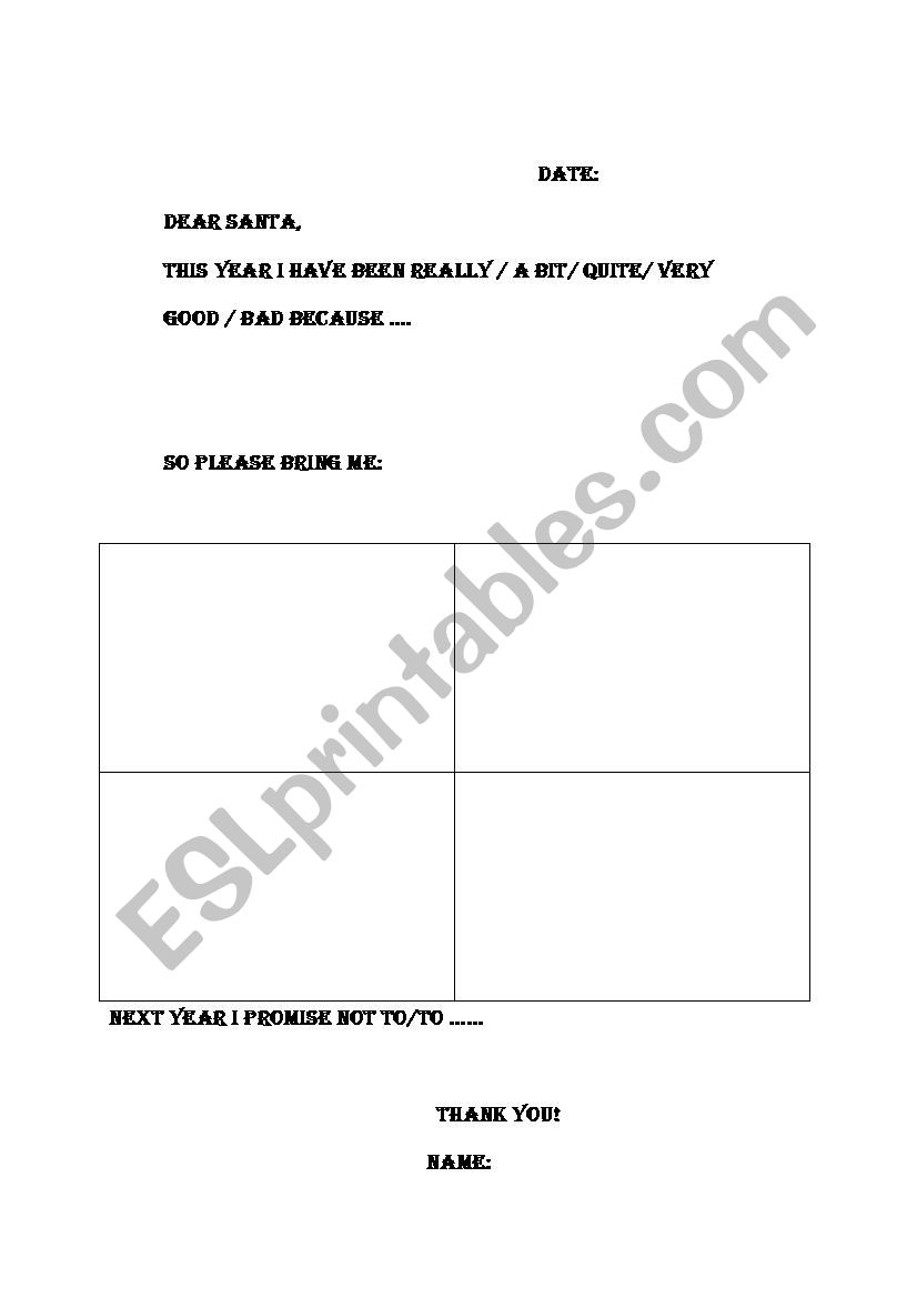 Letter to Santa worksheet