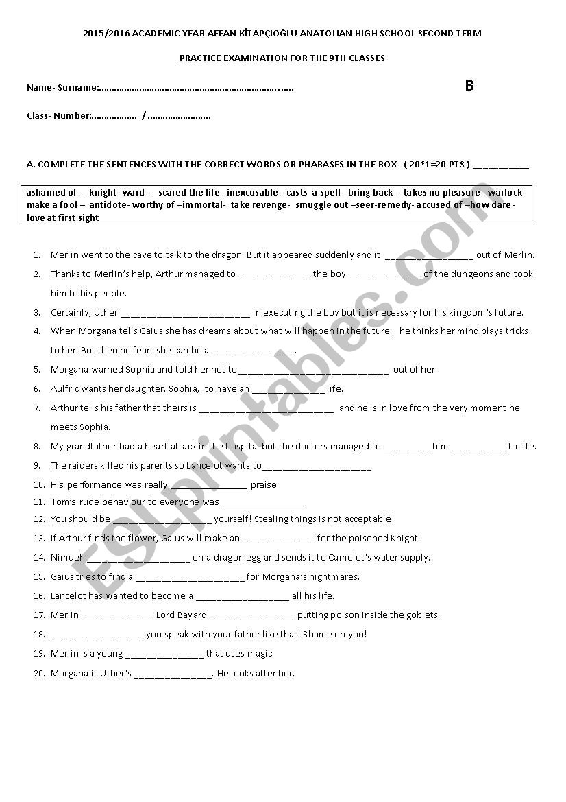 merlin vocabulary quiz 2 worksheet