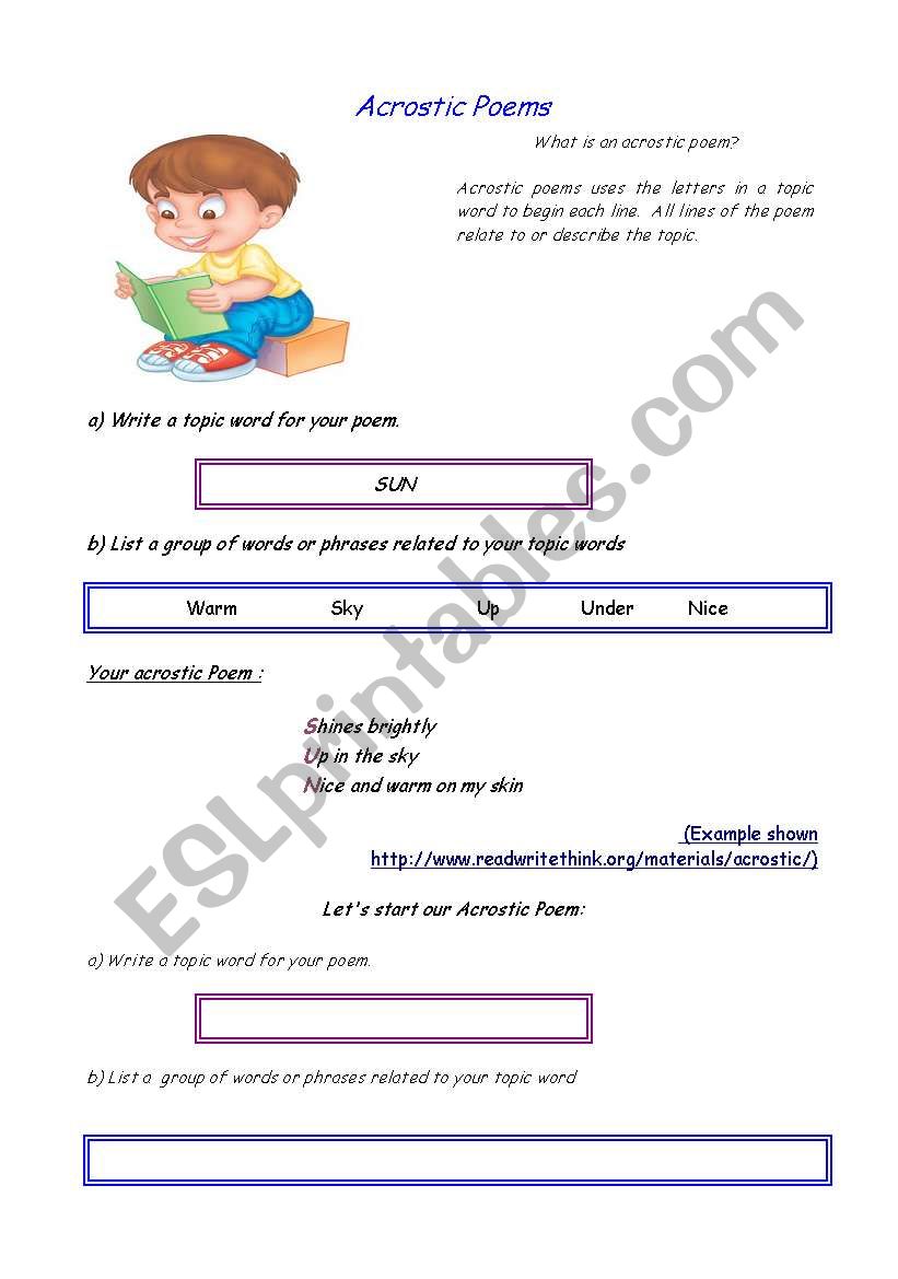 Writing Acrostic Poems worksheet