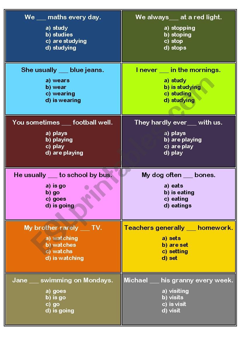 Speaking Grammar Revision Cards